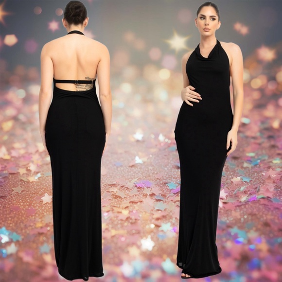 🆕Halter draped maxi dress in black - Picture 3 of 11